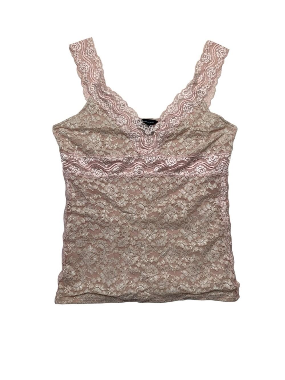 Moda International size XL Pink lace tank top y2k two tone vintage layer